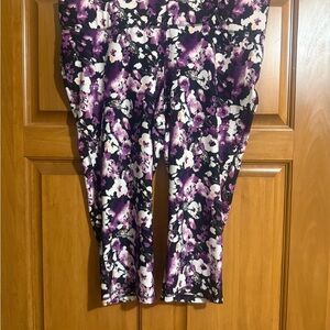 Purple Floral Capri Leggings